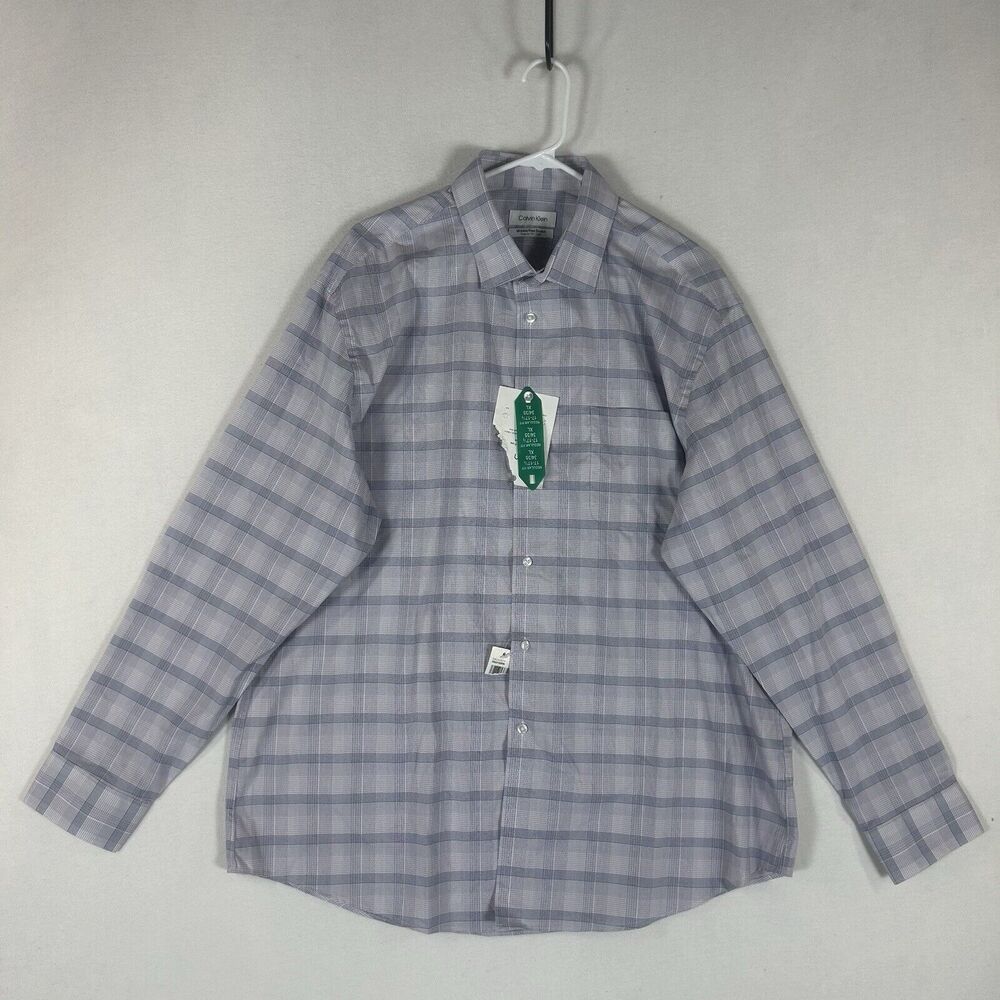 Calvin Klein NEW Wrinkle Free Stretch Dress Shirt Mens 17.5 XL Regular Fit Soft